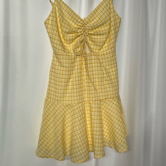 Lush Grid Print Sunny Yellow Mini Dress with Cutout Accent - size Small - Picture 10 of 10